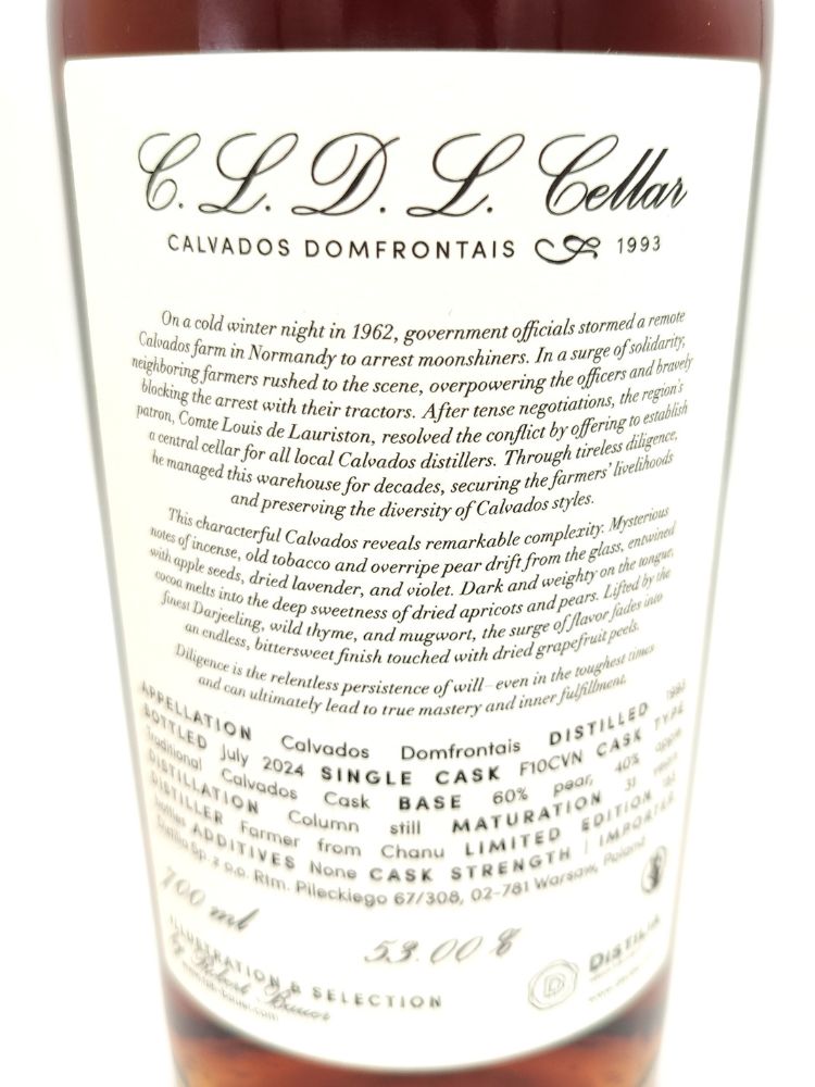 Calvados Domfrontais Comte Louis de Lauriston 1993/2024 53% The Virtues - Diligence, Robert Bauer and Distilia