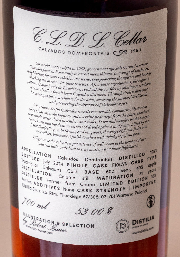 Calvados Domfrontais Comte Louis de Lauriston 1993/2024 53% The Virtues - Diligence, Robert Bauer and Distilia