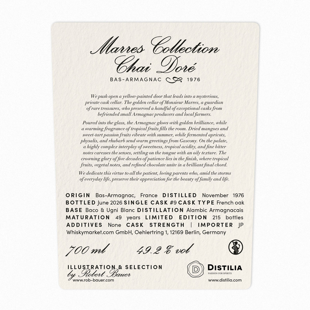 Chai Doré Armagnac Marres Collection 1976/2025 49yo 47,5% cask #9 The Virtues - Patience, Robert Bauer and Distilia