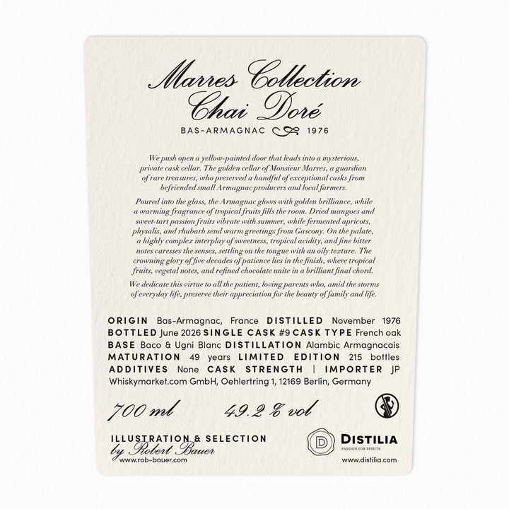 Chai Doré Armagnac Marres Collection 1976/2025 49yo 47,5% cask #9 The Virtues - Patience, Robert Bauer and Distilia